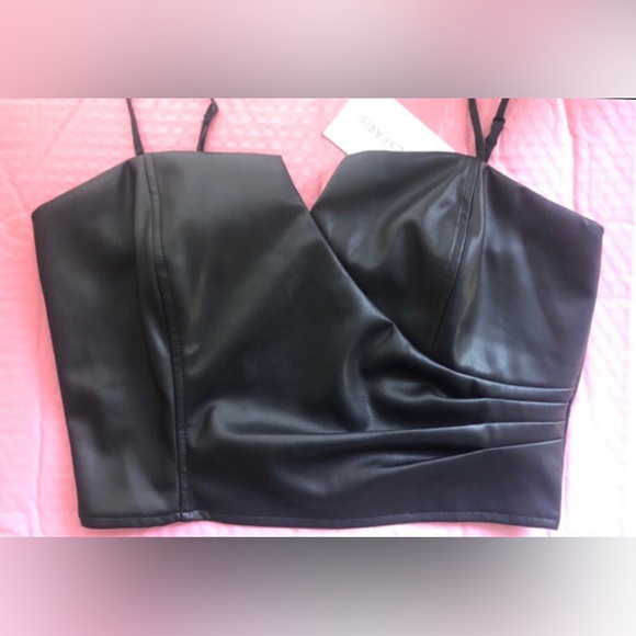 LUCY PARIS black faux leather bustier crop tank top w/spaghetti strap NEW RE$69 - Picture 8 of 14